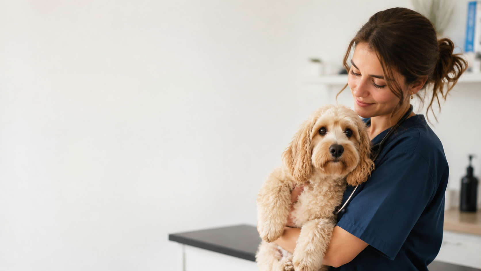 A vet with a pet in a bright, calm practice